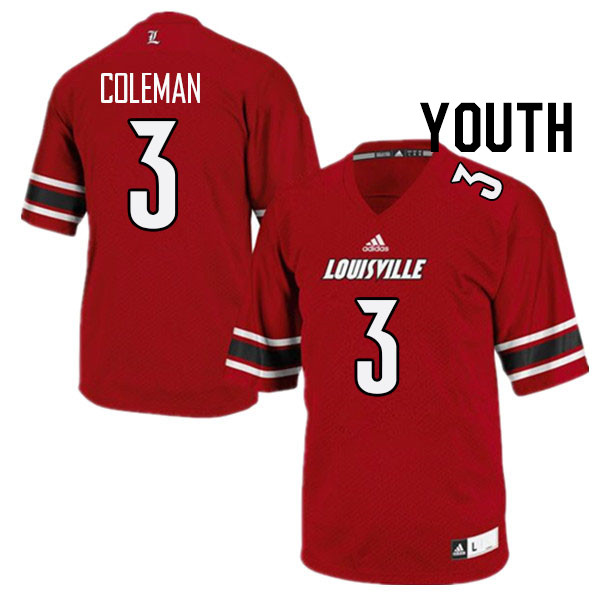 Youth #3 Kevin Coleman Louisville Cardinals College Football Jerseys Stitched Sale-Red